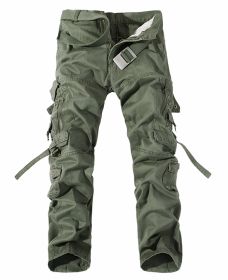 Men's Multi-pocket Cargo Pants Washed Hot Sale Cargo Pants (Option: Grass green-42-Without belt)