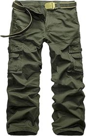 Men's Casual Cargo Trousers Work Autumn Slim-fit Work Pant with Pockets (Color: Green, size: 33)