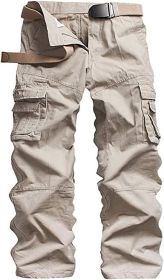 Men's Casual Cargo Trousers Work Autumn Slim-fit Work Pant with Pockets (Color: Beige, size: 28)