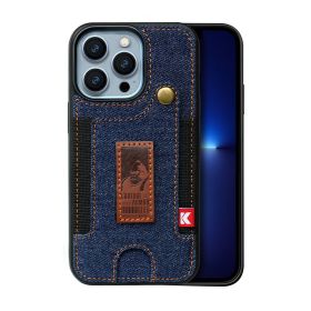 Suitable for iPhone 13pro phone case Apple 14 card wrist strap iPhone 14 phone case (Applicable model: iPhone14plus, colour: Navy)