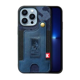 Suitable for iPhone 13pro phone case Apple 14 card wrist strap iPhone 14 phone case (Applicable model: iPhone12, colour: Camo Blue)