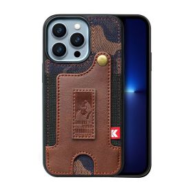 Suitable for iPhone 13pro phone case Apple 14 card wrist strap iPhone 14 phone case (Applicable model: iPhone14 PRO, colour: Camo Brown)