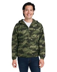 Adult Packable Anorak 1/4 Zip Jacket - BLACK - S (Color: OLIVE GRN CAMO, size: S)