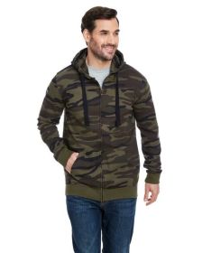 Burnside B8615 Men's French Terry Full-Zip Hooded Sweatshirt (Color: Green Camo, size: 2XL)