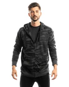 Burnside B8615 Men's French Terry Full-Zip Hooded Sweatshirt (Color: BLACK CAMO/ BLK, size: S)